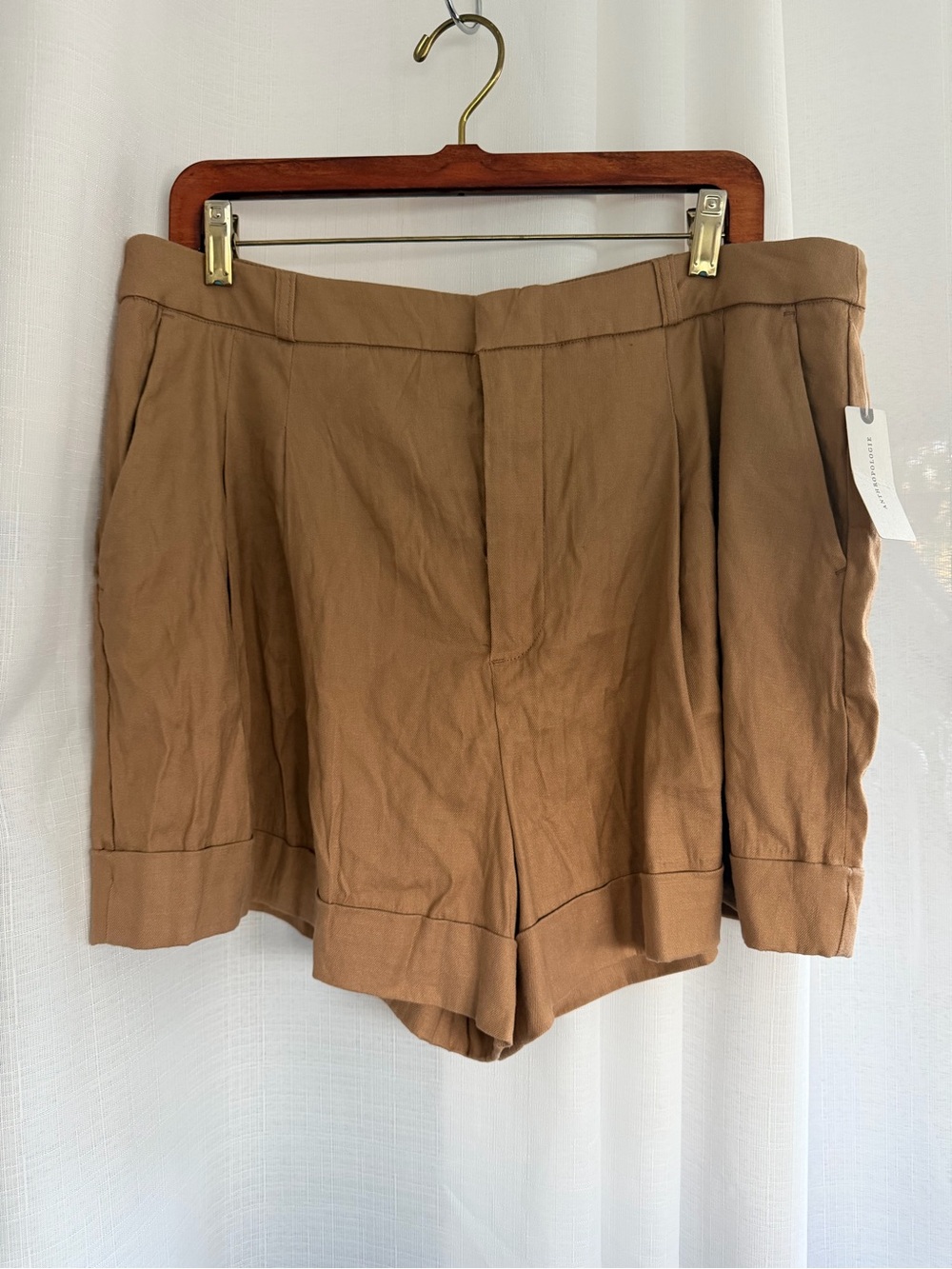 Maeve Anthropologie Linen Blend Tailored Shorts Size 16 Cedar Brown NWT